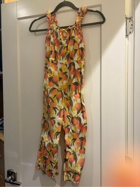 Peachy Perfection! J. Crew Peach-Print Sleeveless Jumpsuit - White/Coral
